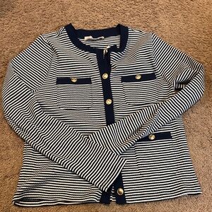 Navy blue and white striped sweater the loft